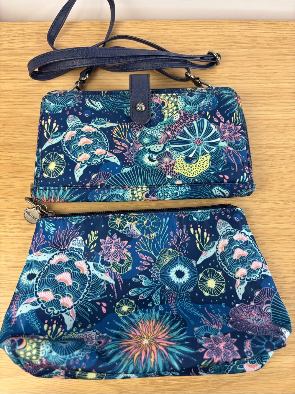 Sakroots "Royal Blue Seascape" print Crossbody / Wallet & Pouch